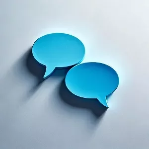 Ícones de conversa em azul, representando comunicação e diálogo